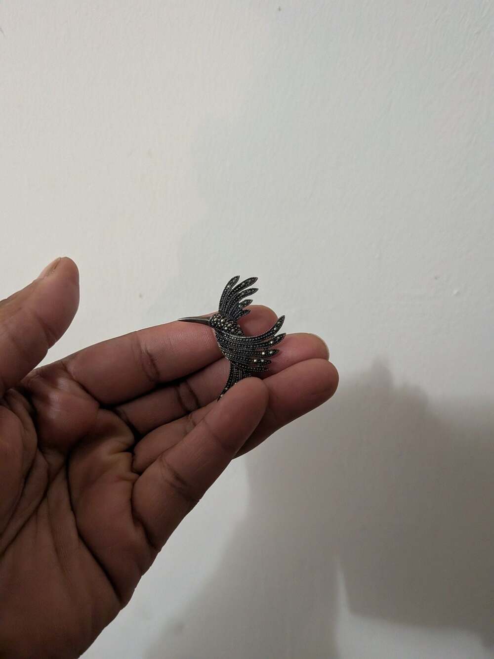 Vintage Sterling Silver Marcasite Hummingbird In Flight Brooch Pin